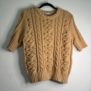 Zara Women's Latte Cable Knit Short-Sleeved Sweater, Sz M.